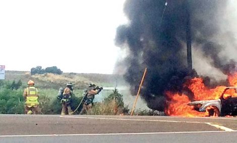 Truck burns on Haleakala Highway
